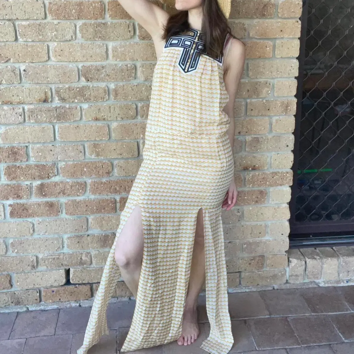 Sass & Bide Think Twice / The Element Embellished Silk Maxi Dress Yellow Size 6 - Image 3