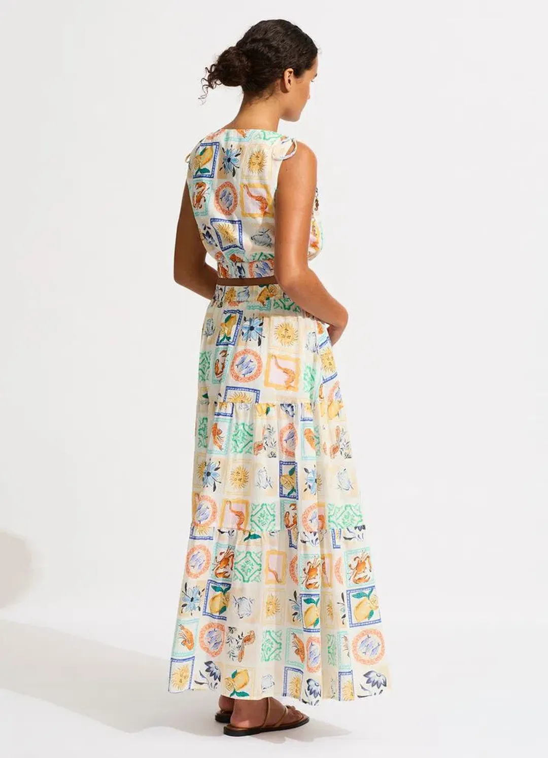 Seafolly Wish You Were Here Crop Top & Maxi Skirt Set in Atoll Blue Multi Size XS / AU 6 for rent on The Volte - main image