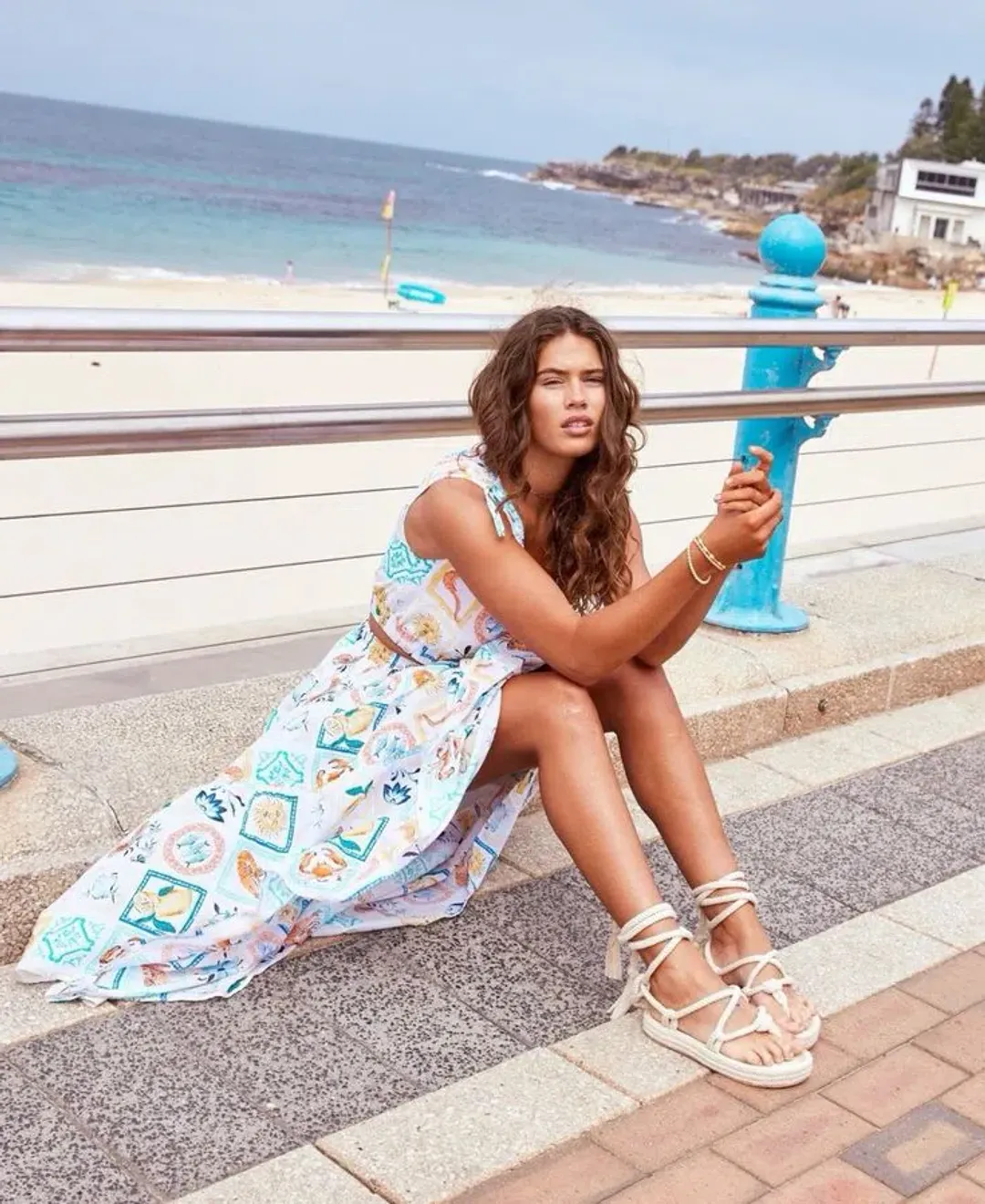 Seafolly Wish You Were Here Crop Top & Maxi Skirt Set in Atoll Blue Multi Size XS / AU 6 for rent on The Volte - main image