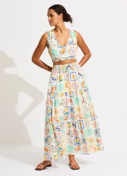 Seafolly Wish You Were Here Crop Top & Maxi Skirt Set in Atoll Blue Multi Size XS / AU 6 for rent on The Volte - image 1