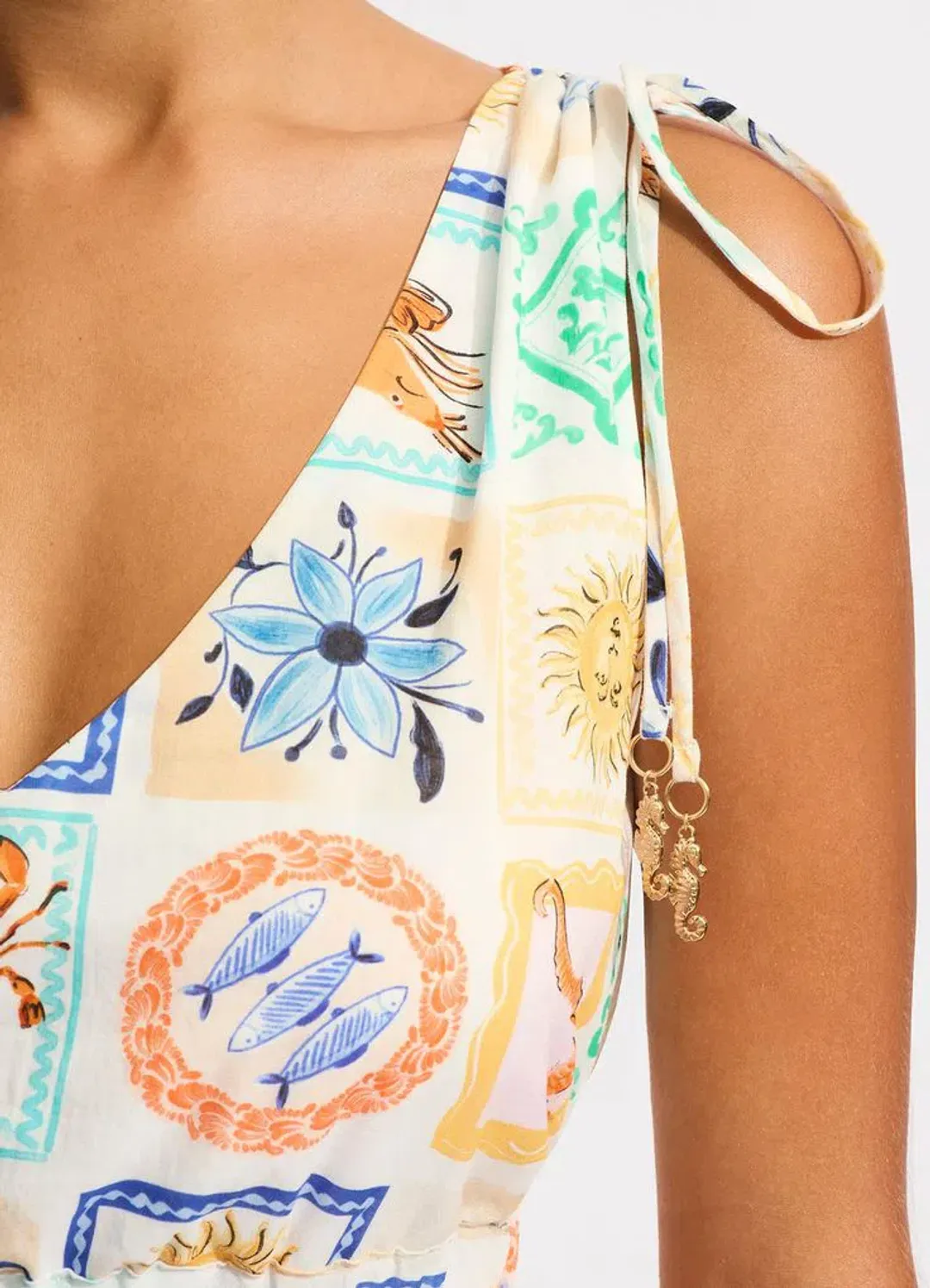 Seafolly Wish You Were Here Crop Top & Maxi Skirt Set in Atoll Blue Multi Size XS / AU 6 for rent on The Volte - main image