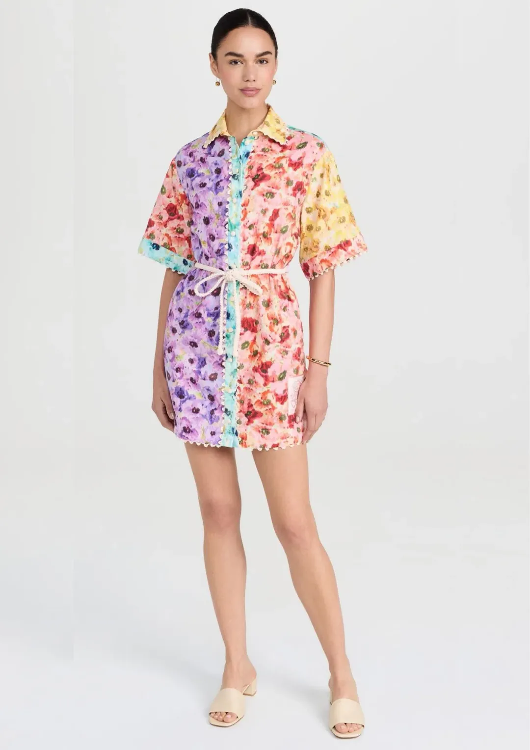 Zimmermann Lightburst Trimmed Shirt Mini Dress Spliced Size 0 / AU 8 for rent on The Volte - main image