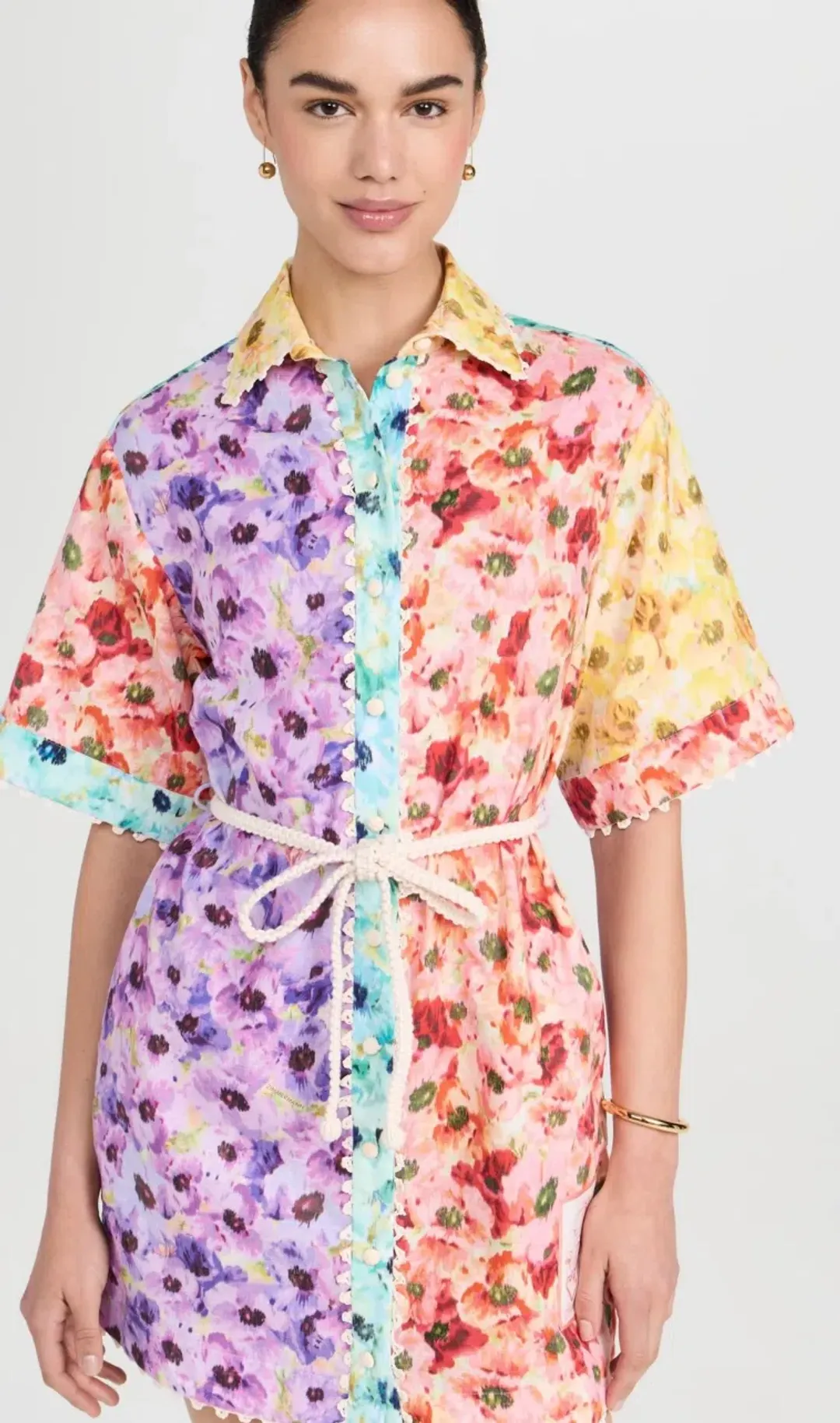 Zimmermann Lightburst Trimmed Shirt Mini Dress Spliced Size 0 / AU 8 for rent on The Volte - main image