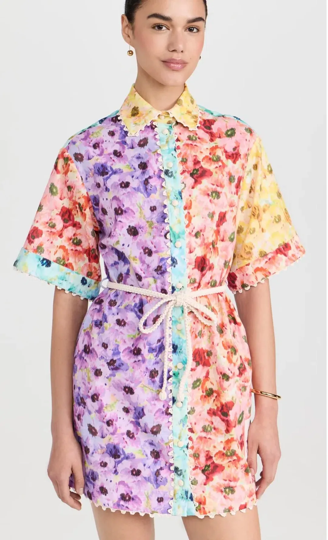 Zimmermann Lightburst Trimmed Shirt Mini Dress Spliced Size 0 / AU 8 for rent on The Volte - main image
