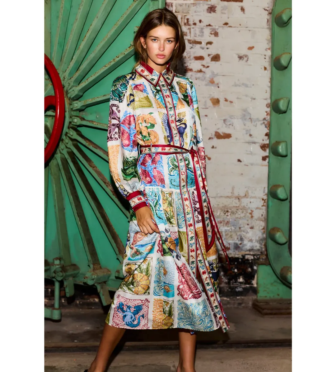 Antipodean Label Wond-a-land Midi Shirt Dress Multi Size 10 for rent on The Volte - main image