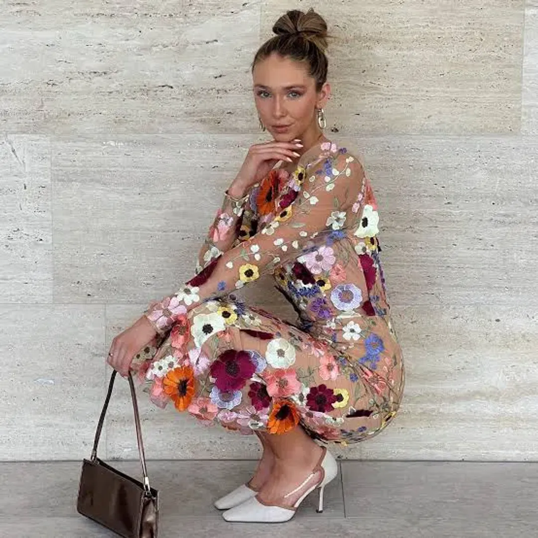 Elliatt Shannon 3D Floral Midi Dress In Pink Size 8 for rent on The Volte - main image