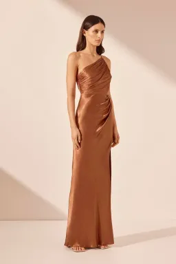 Shona Joy La Lune Asymmetrical Gathered Maxi Dress Almond Size 10 for rent on The Volte - image 4