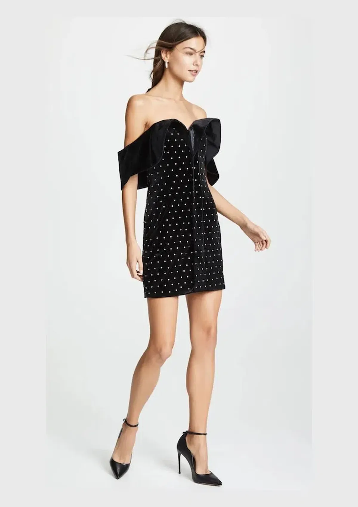 Self Portrait Off Shoulder Velvet Mini Dress Black Size 6 - Image 1