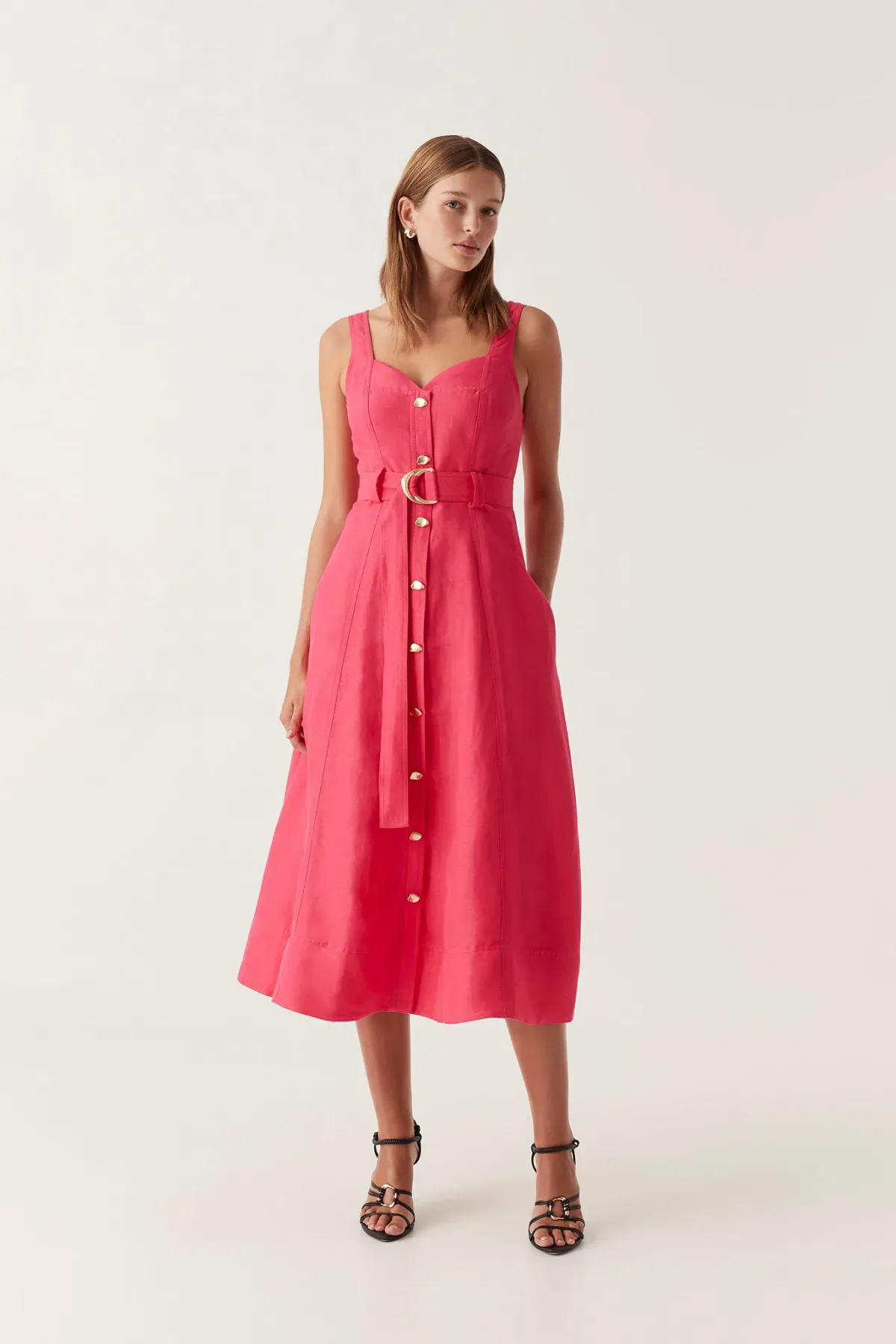 Aje Clay Belted Midi Dress Bougainvillea Red Size 8 for rent on The Volte - main image