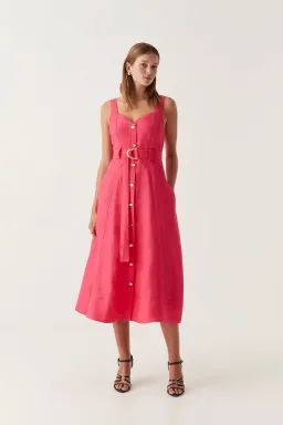 Aje Clay Belted Midi Dress Bougainvillea Red Size 8 for rent on The Volte - image 1