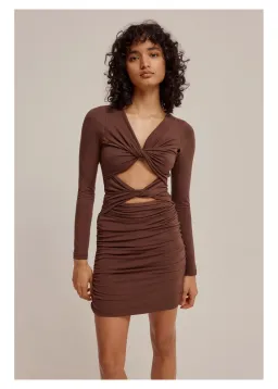 Venroy Long Sleeve Jersey Mini Dress Dark Cacao Size S/ AU 8 for rent on The Volte - image 2