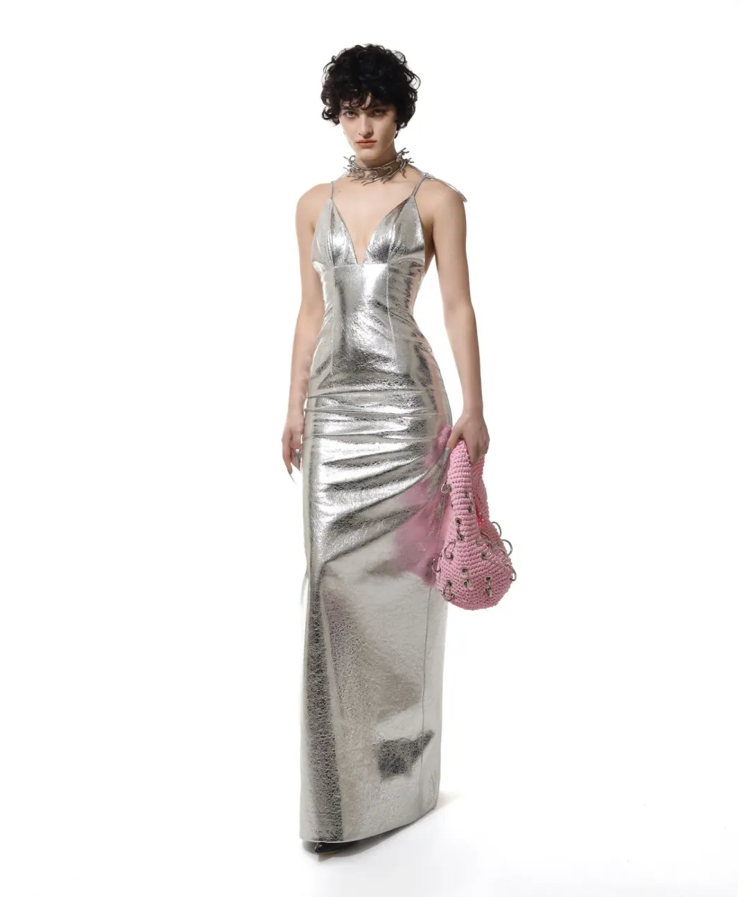 Lado Bokuchava Tower Dress Silver Size 10 for rent on The Volte - main image