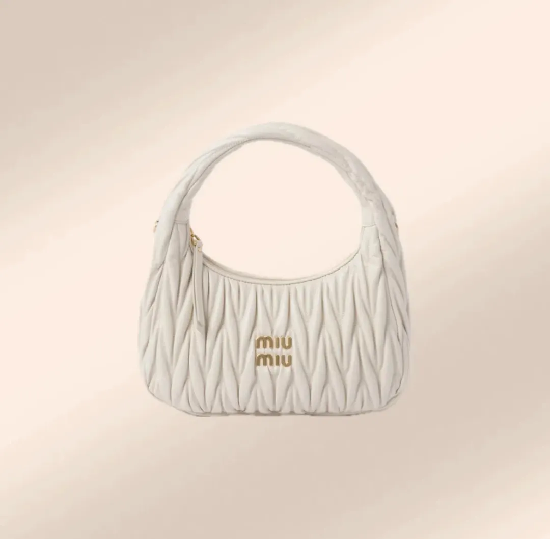 Miu Miu Wander Matelassé Nappa Leather Hobo White for rent on The Volte - main image