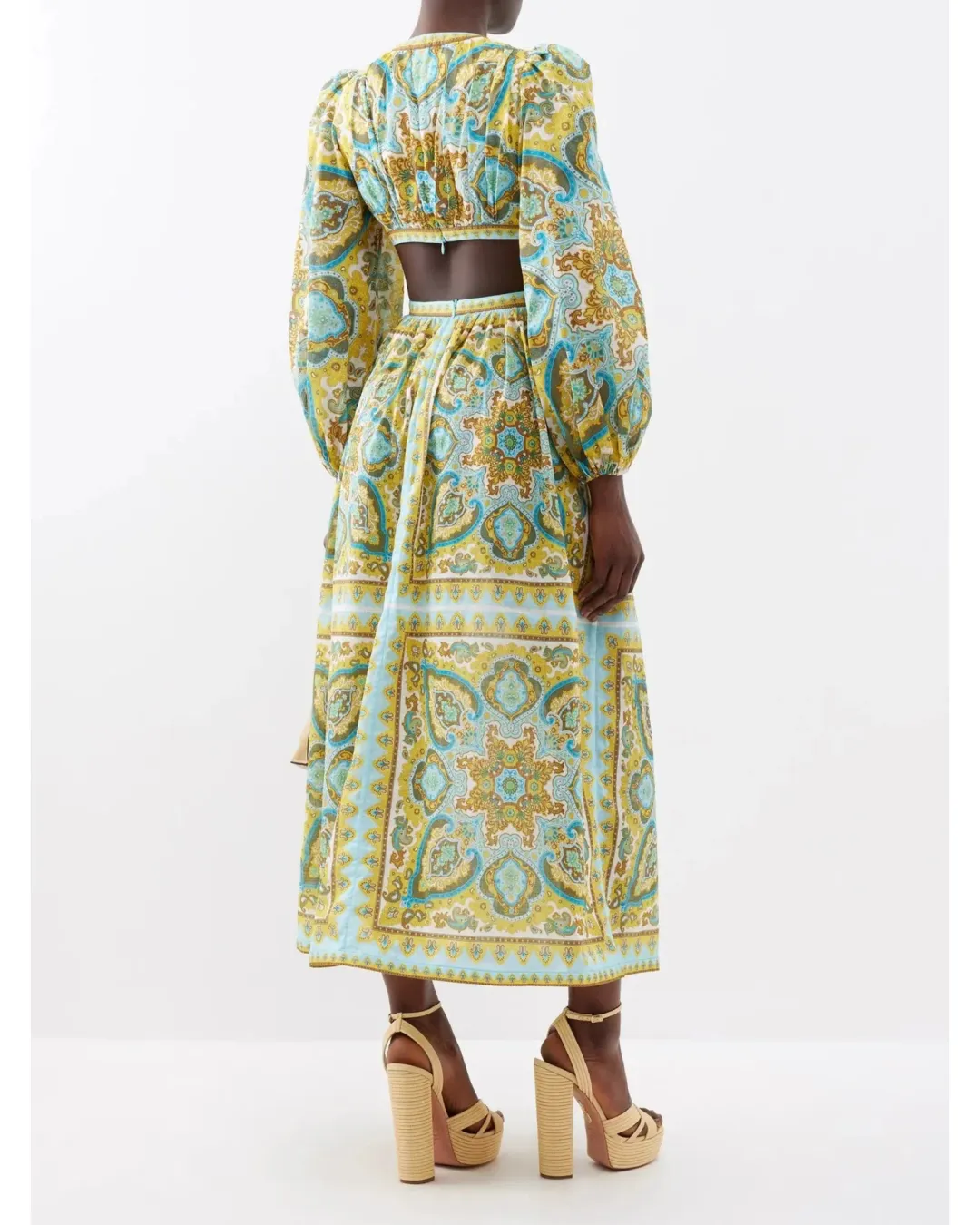 Zimmermann Halcyon Tie Front Midi Dress Blue Yellow Paisley Size 1 / AU 10 for rent on The Volte - main image