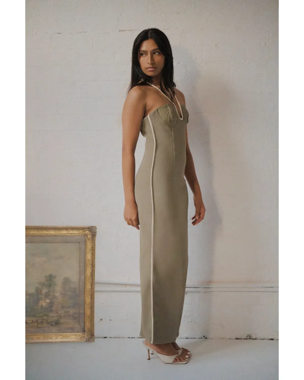 Paris Georgia Nassia Dress Khaki Size AU 12 - Image 2