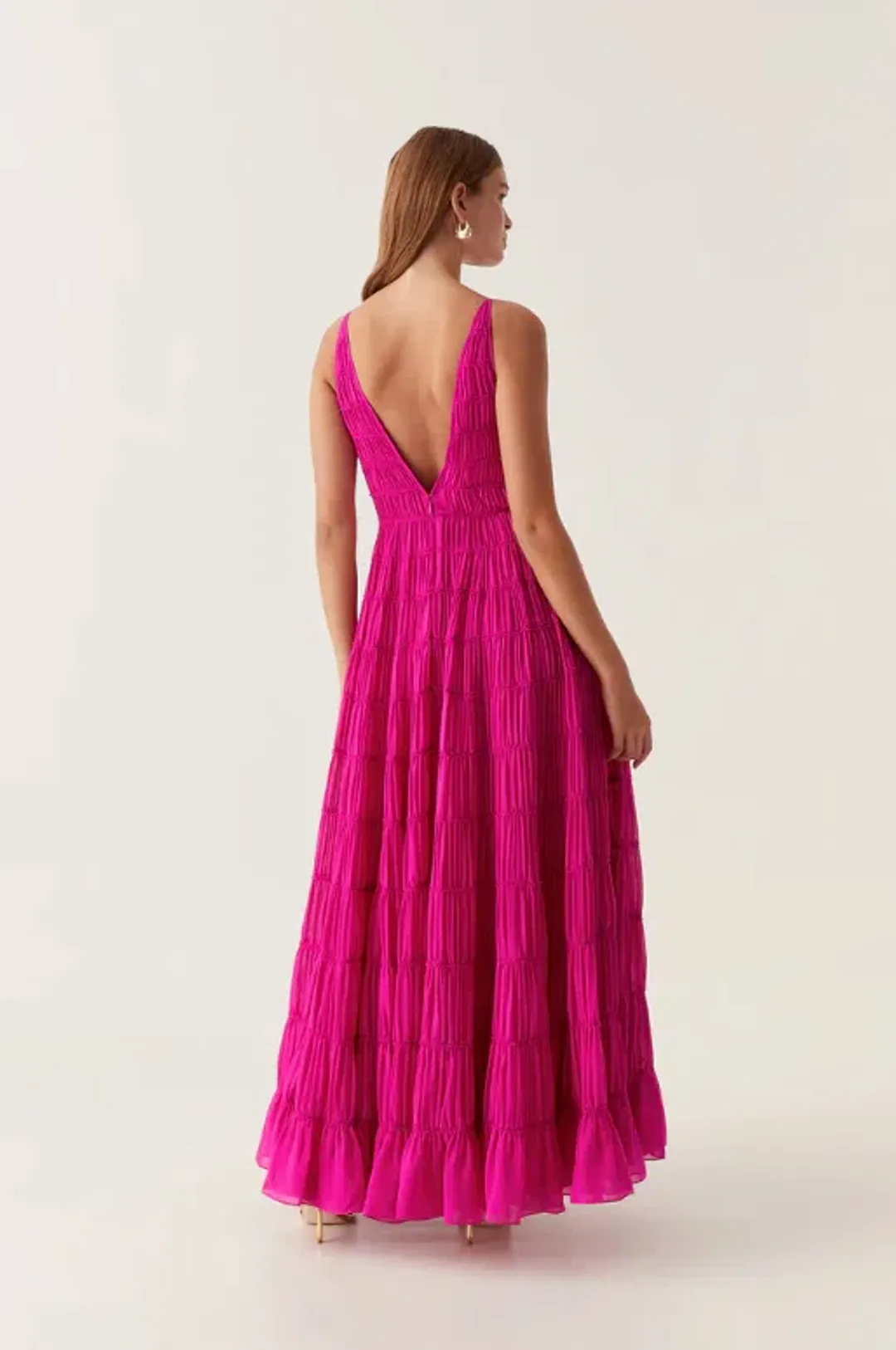 Aje Rosewood Ruched Maxi Dress Magenta Size AU 14 for rent on The Volte - main image