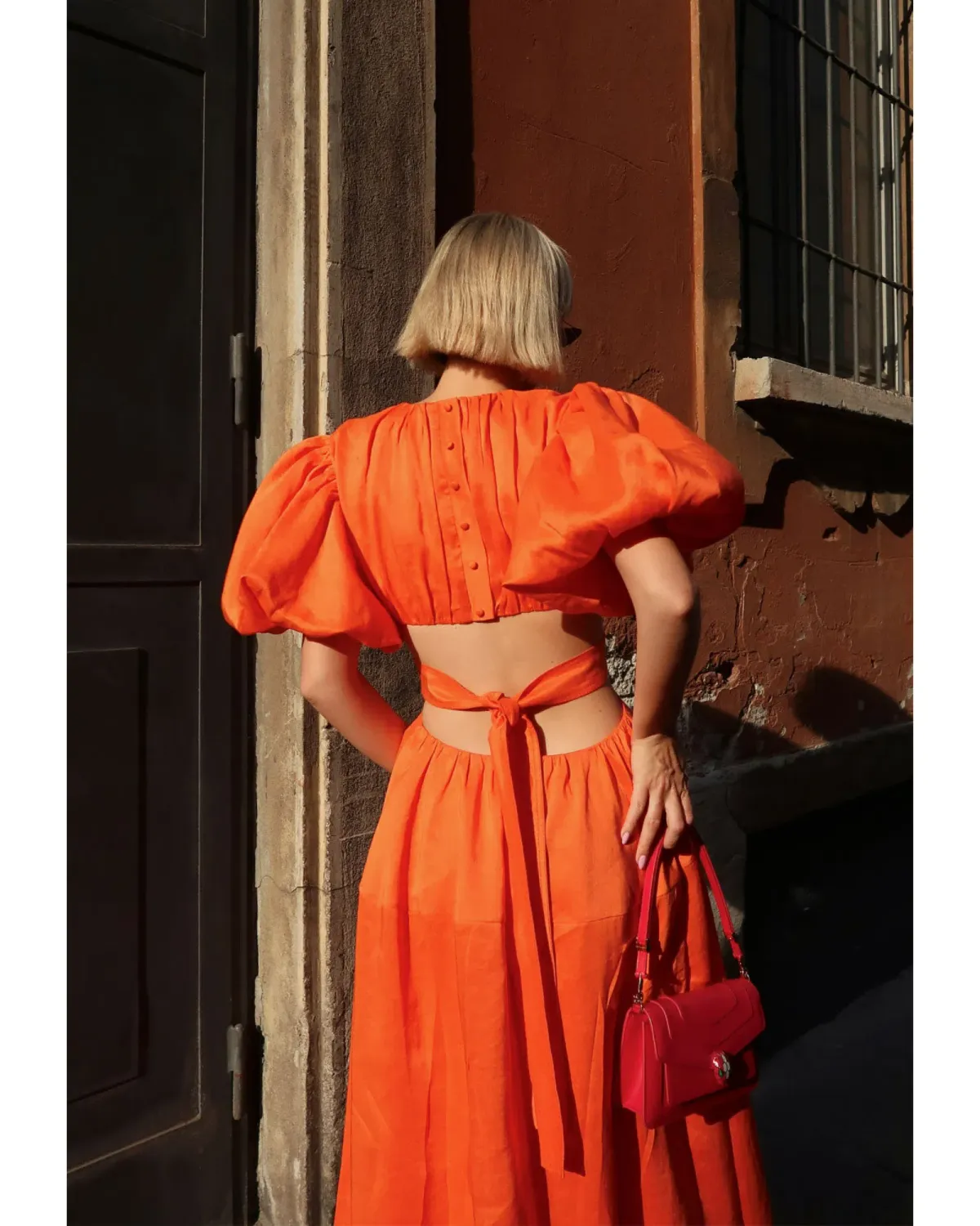 Aje Cosette Tie Back Midi Dress Orange Size AU 12 - Image 4