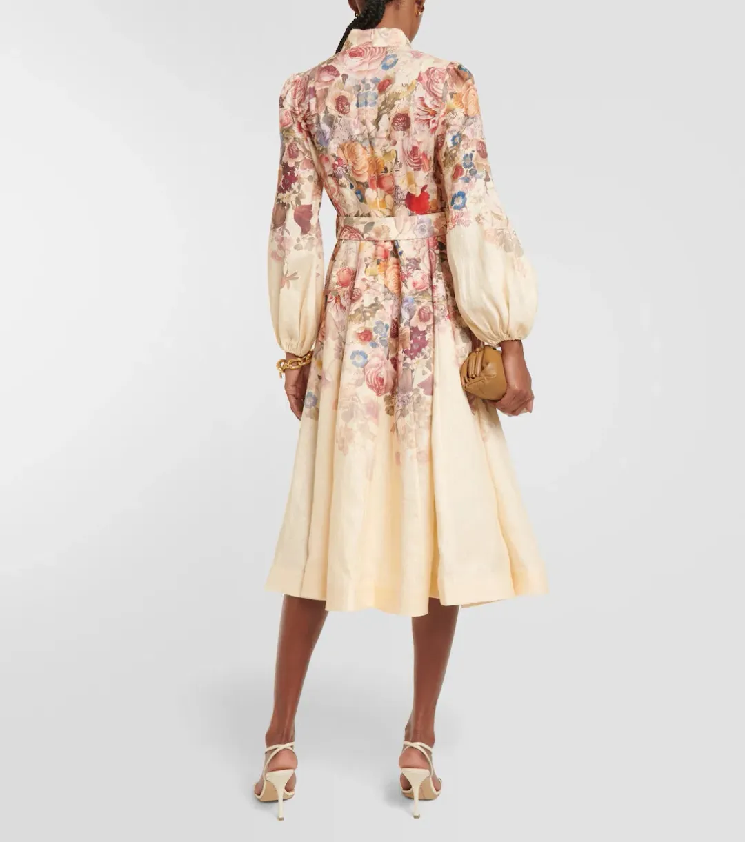 Zimmermann Luminosity Buttoned Midi Dress in Morisot Cream Floral Print Size 0 / AU 8 for rent on The Volte - main image