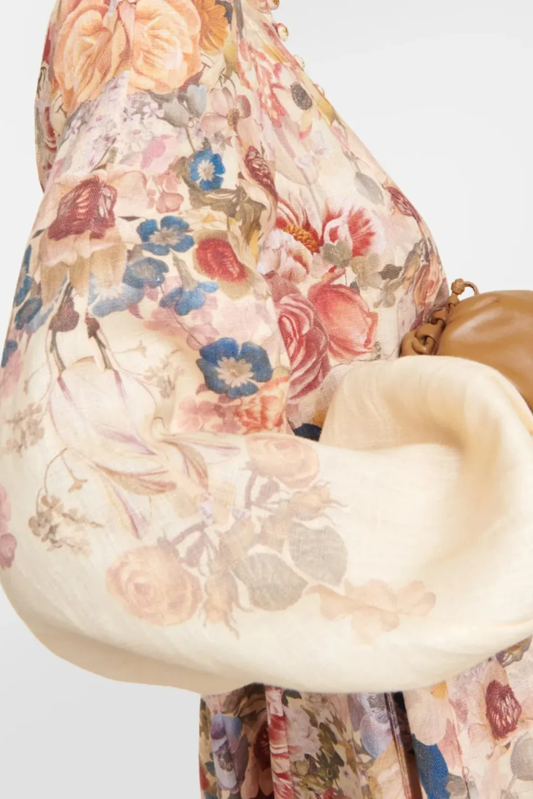 Zimmermann Luminosity Buttoned Midi Dress in Morisot Cream Floral Print Size 0 / AU 8 for rent on The Volte - main image