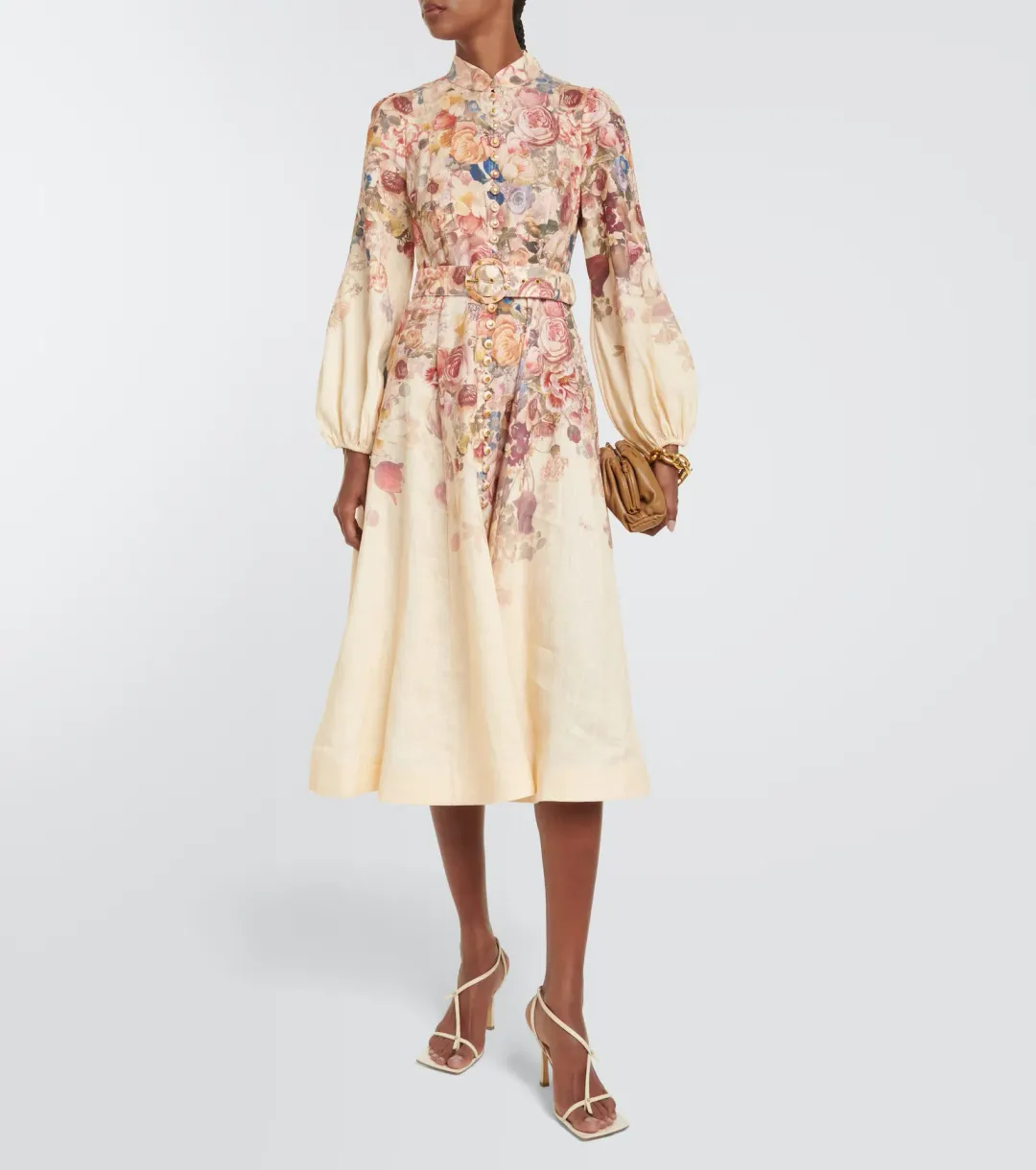 Zimmermann Luminosity Buttoned Midi Dress in Morisot Cream Floral Print Size 0 / AU 8 for rent on The Volte - main image
