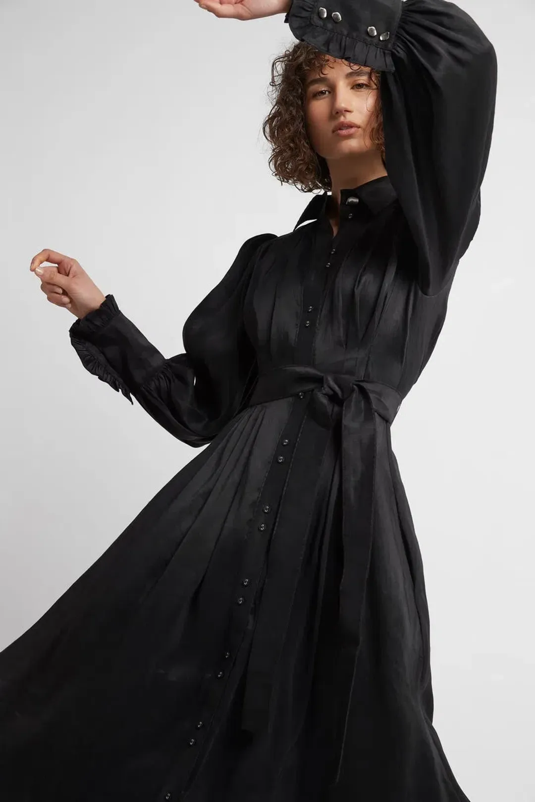 Aje Idealist Linen Blend Midi Dress Black Size 4 for rent on The Volte - main image