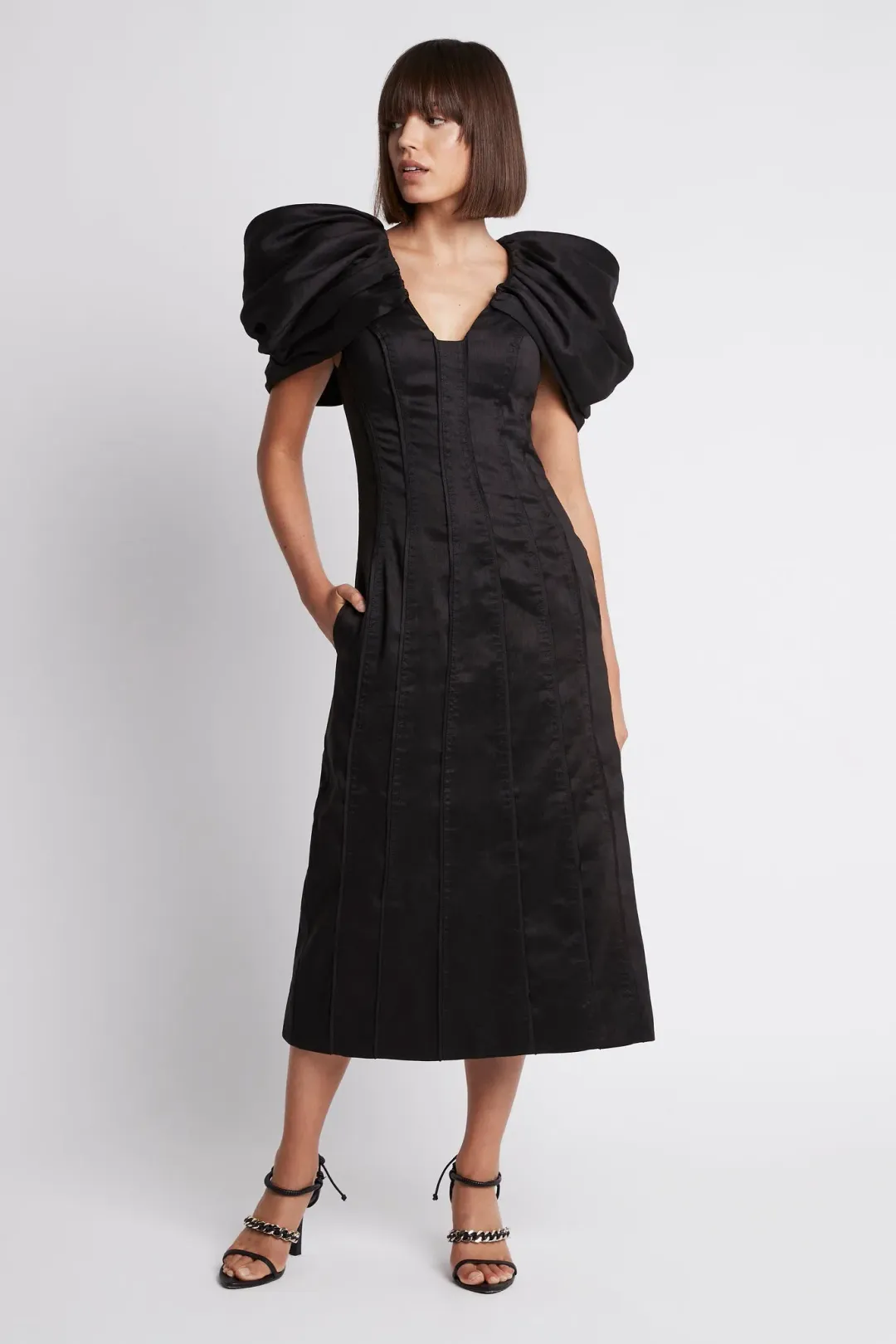 Aje Admiral Butterfly Sleeve Midi Dress Black Size 4 for rent on The Volte - main image