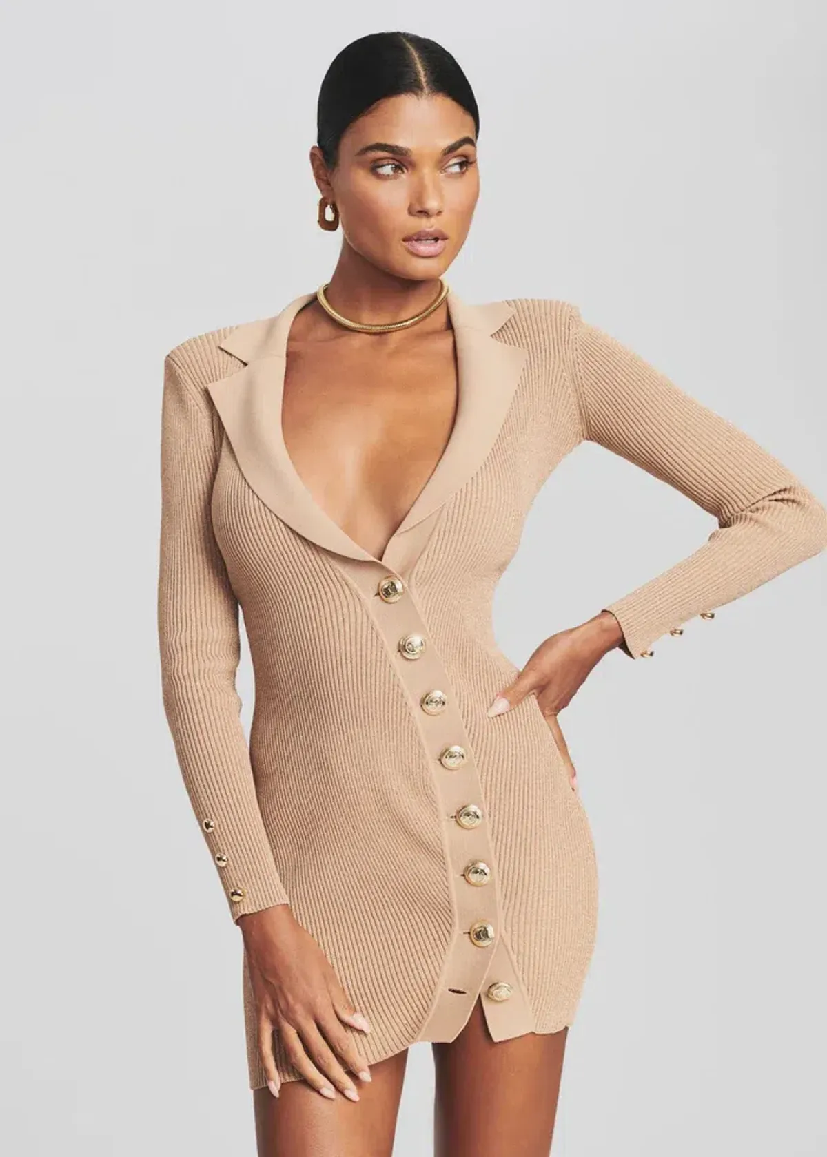 Retrofete Mimi Rib Knit Mini Dress Nude Size 6 - Image 2