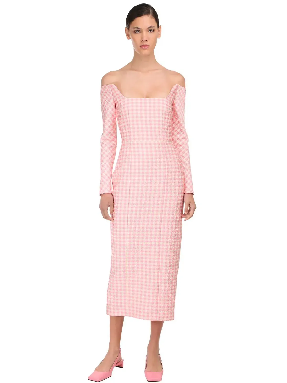 Emilia Wickstead Birch Midi Dress Pink Gingham Size 6 - Image 1