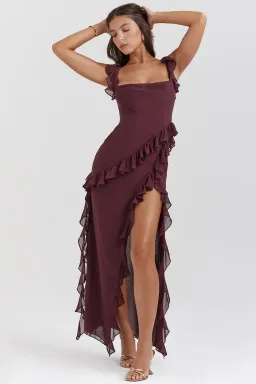 House of CB Ariela Ruffle Maxi Dress Mulberry Size XS / AU 6 for rent on The Volte - image 2