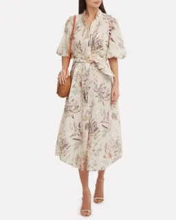 Zimmermann Wayfarer Puff Sleeve Linen Day Tea Shirt Dress Cream Floral Size 2 / AU 12 for rent on The Volte - image 2