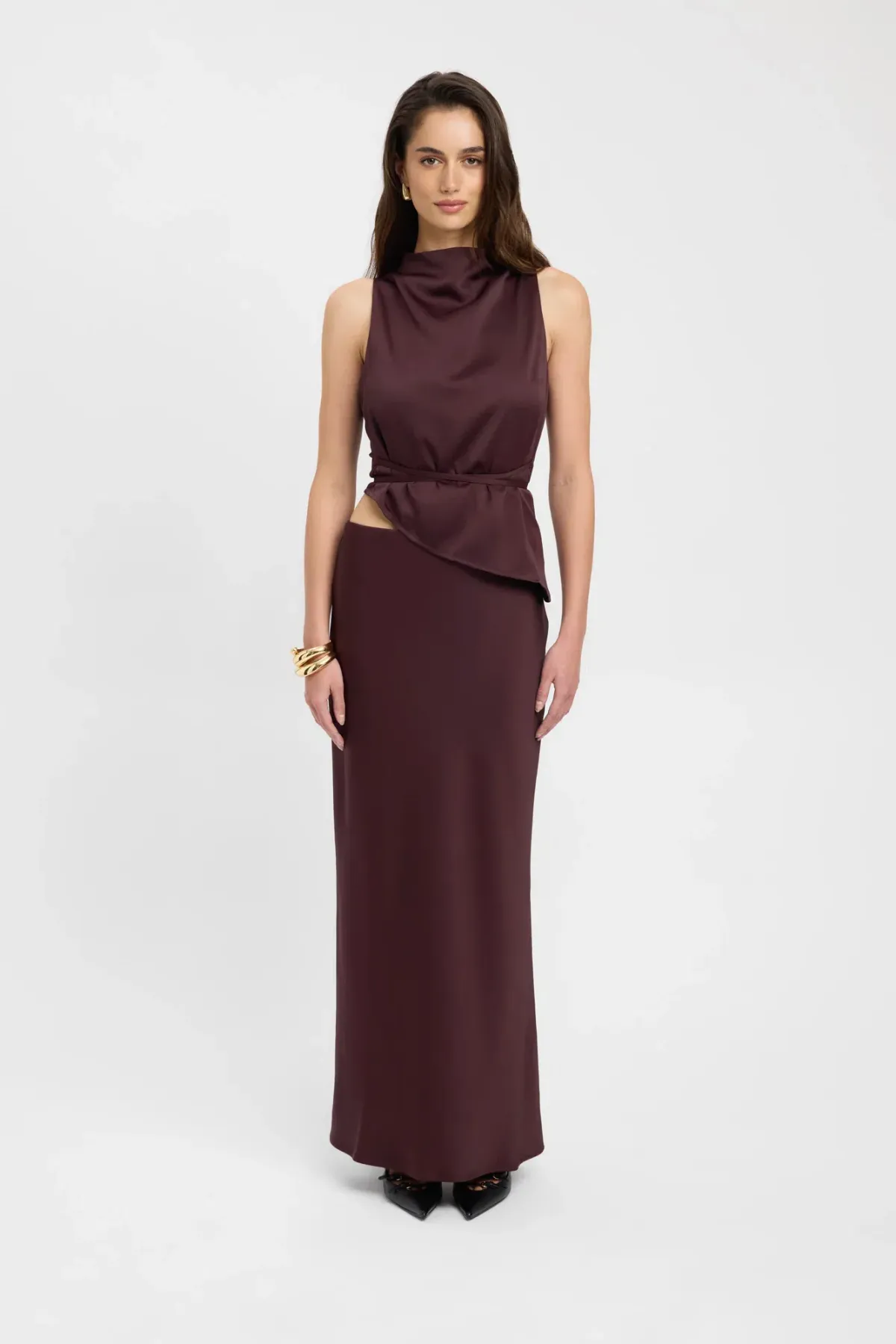 Kookai Prato High Cowl Neck and Prato Slip Skirt Brown Size 10 - Image 1