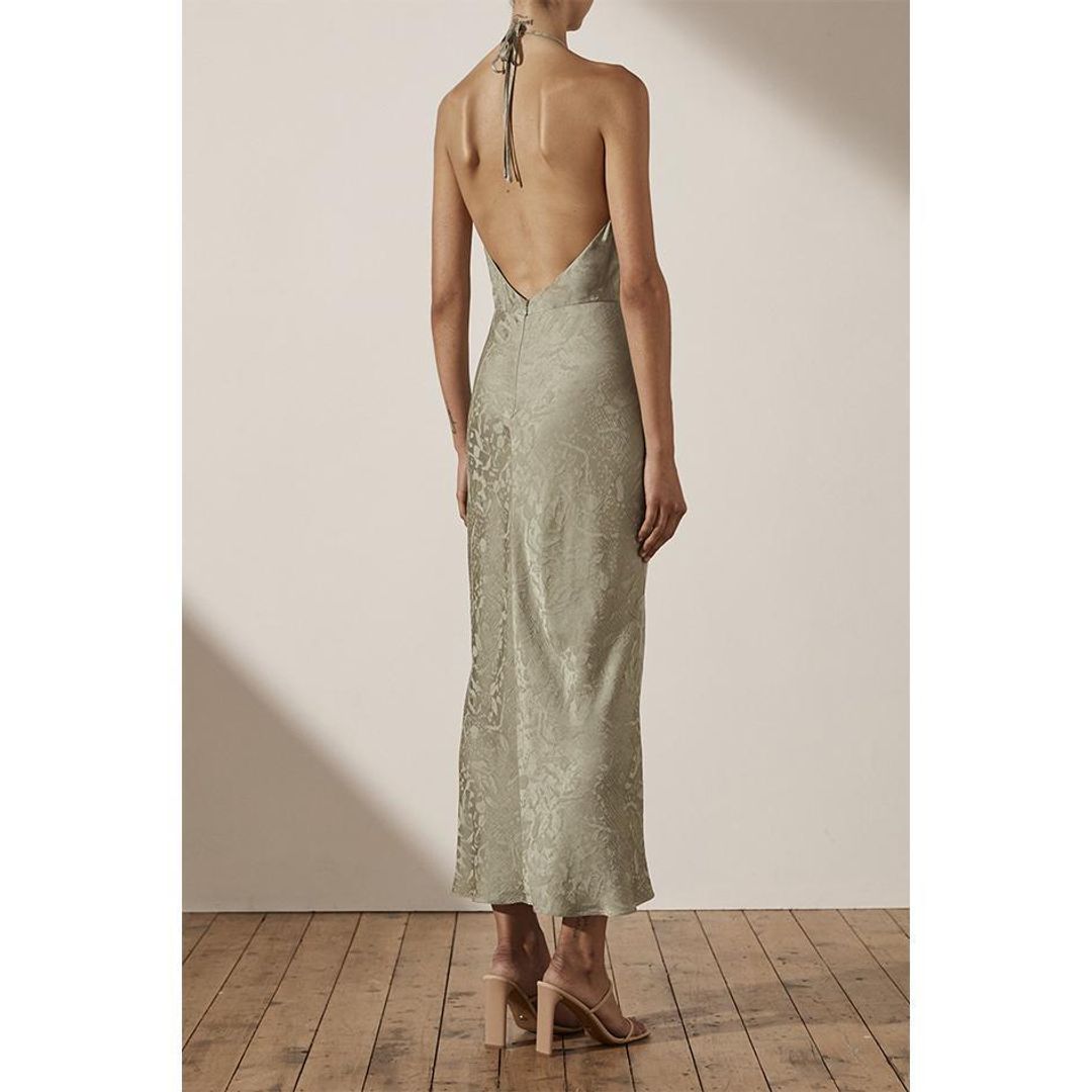 Shona Joy MIA HALTER RUCHED MIDI DRESS IN SAGE 10 for rent on The Volte - main image