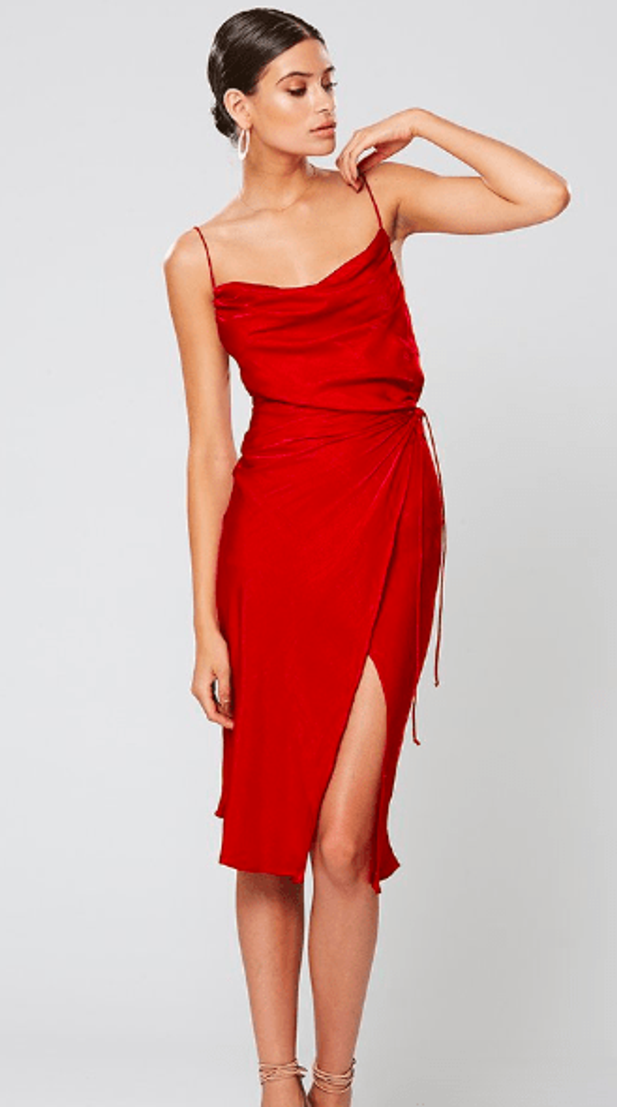 ZETIAN COWL NECK 3/4 DRESS RED winona - Image 1