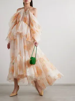 Zimmermann Natura Gathered Midi Dress in Ivory Camellia Size 0 / AU 8 for rent on The Volte - image 1