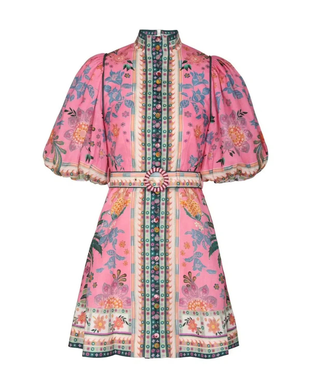 Zimmermann Ginger Buttoned Mini Dress in Pink Multi Size 1 / AU 10 - Image 3