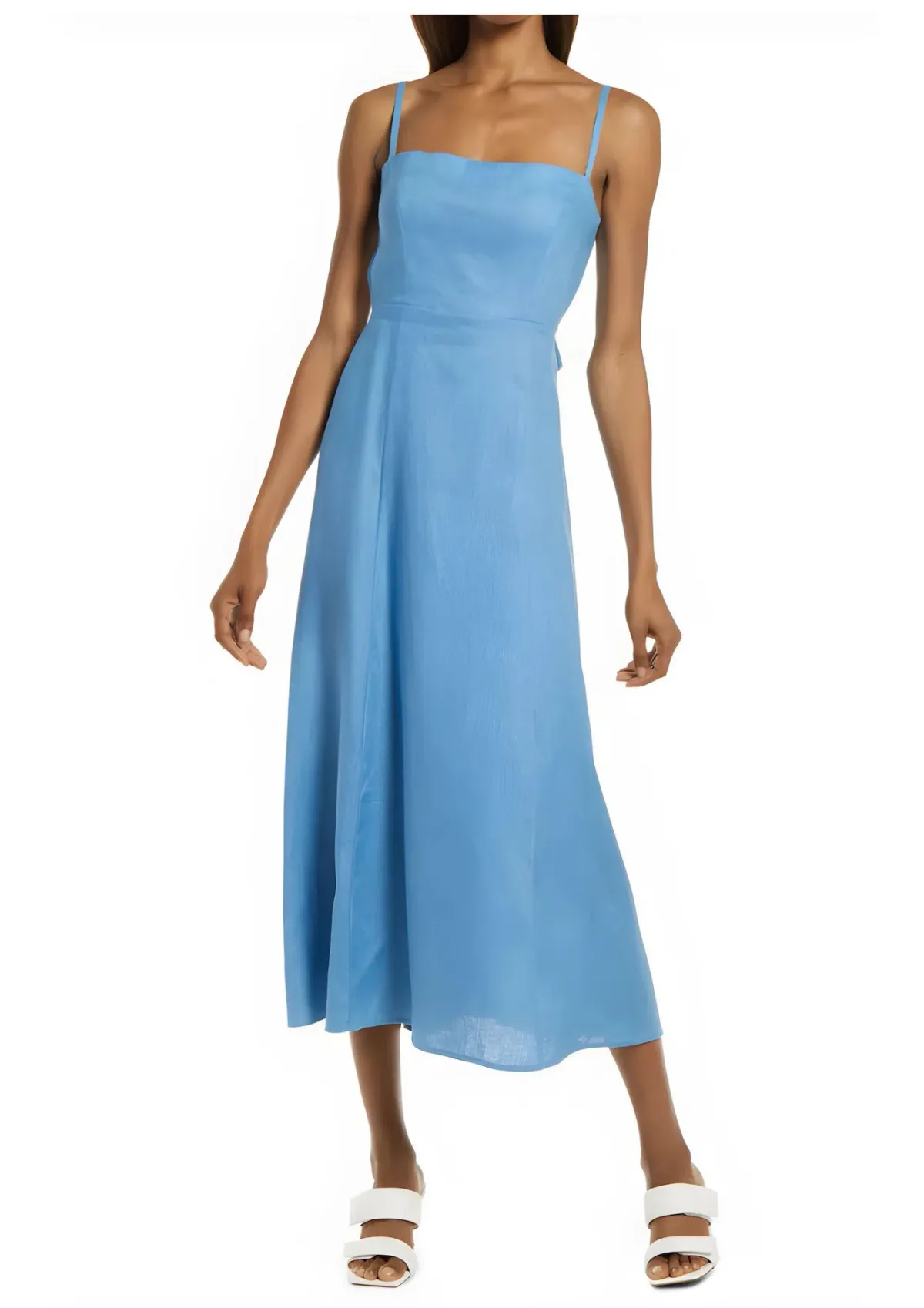 Reformation Starfruit Linen Midi Dress in Parisian Blue Size 8 for rent on The Volte - main image