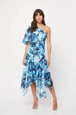Mossman The High Rise Midi Dress Blue Tie Dye Size 8 for rent on The Volte - image 1