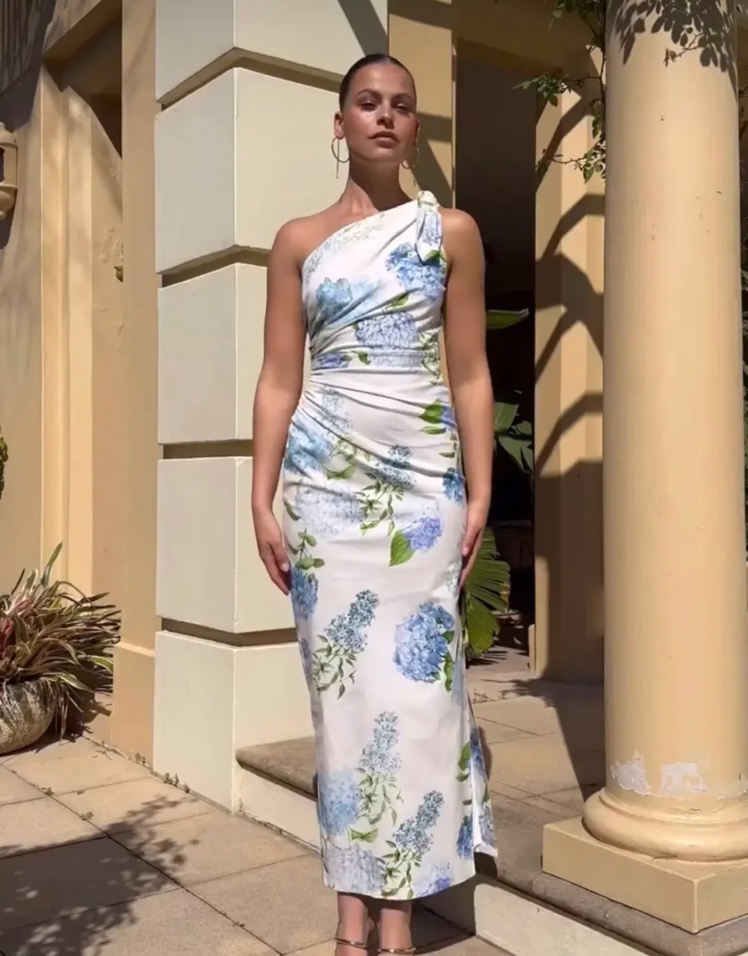 Sheike Blue Bell One Shoulder Midi Dress Floral Size 8 for rent on The Volte - main image