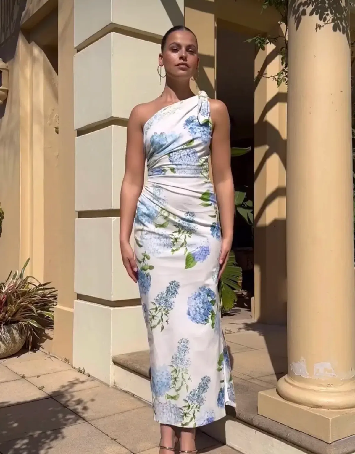 Sheike Blue Bell One Shoulder Midi Dress Floral Size 8 - Image 1