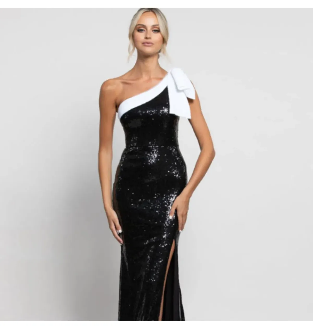 Bariano Bondi Shoulder Bow Gown Black Size 10 - Image 1