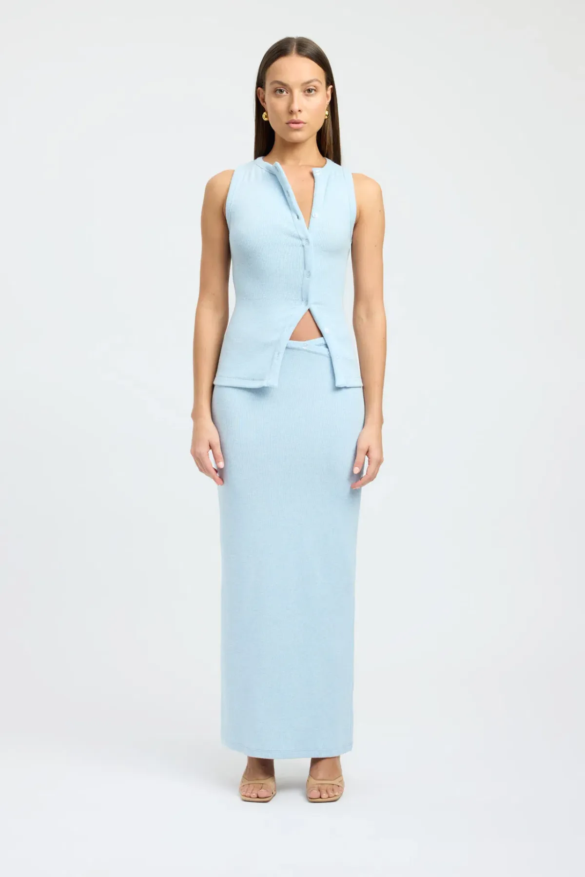 Kookai Bec Button Tank Size 36 and Carter Maxi Skirt Set Size 34 Baby Blue Marle - Image 1
