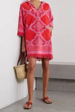 Zimmermann Poppy Fringed Terry Towel Mini Dress Red Pink Size 1 / AU 10 for rent on The Volte - image 6