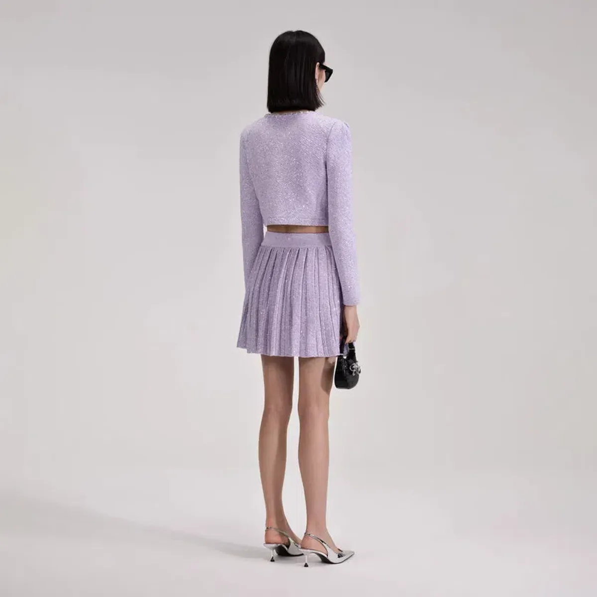 Self Portrait Lilac Skirt And Cardigan Set Mini Purple Size AU 8 - Image 2