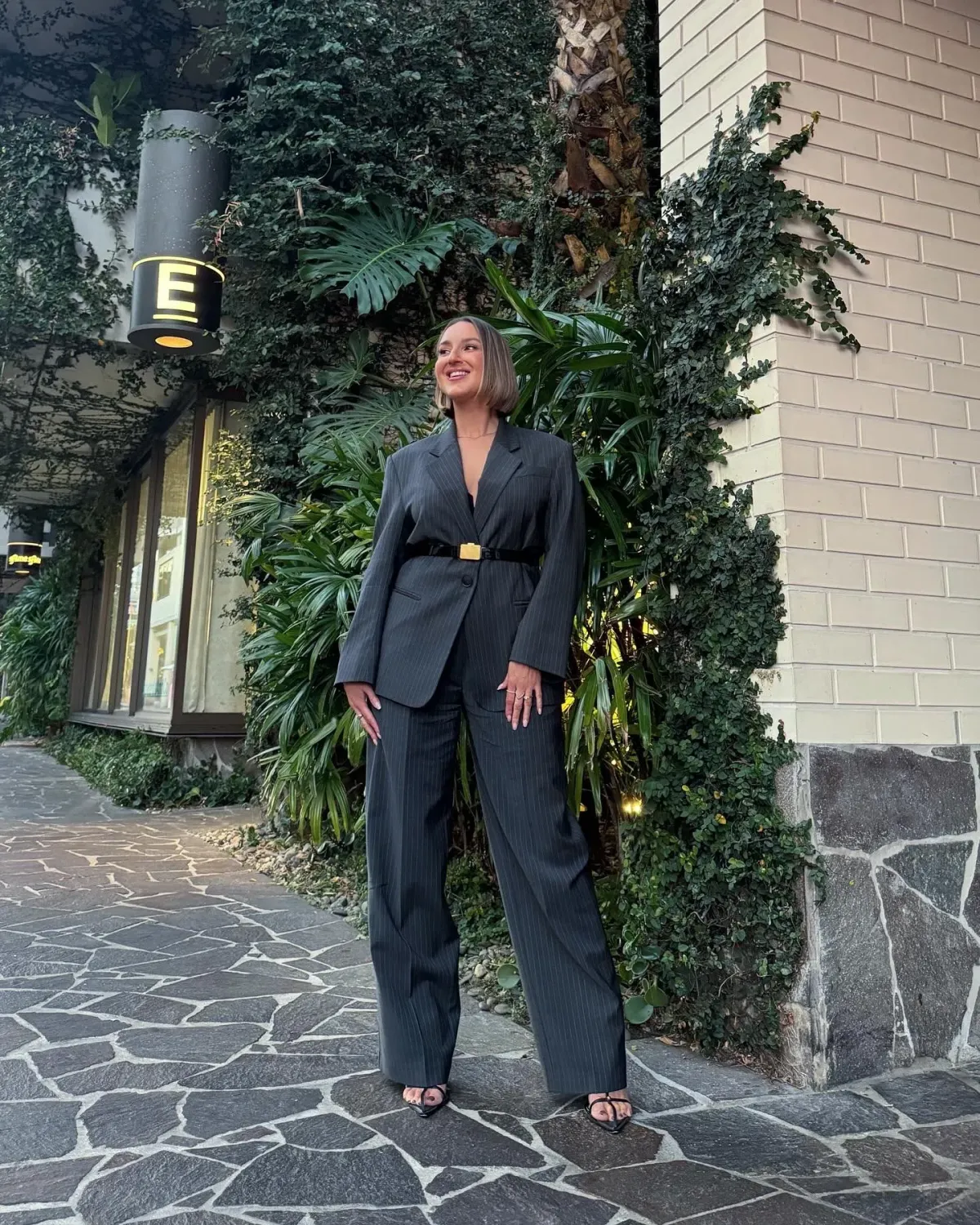 Camilla and Marc Brancusi Blazer and Pant Set Charcoal Pinstripe Size AU 8 for rent on The Volte - main image