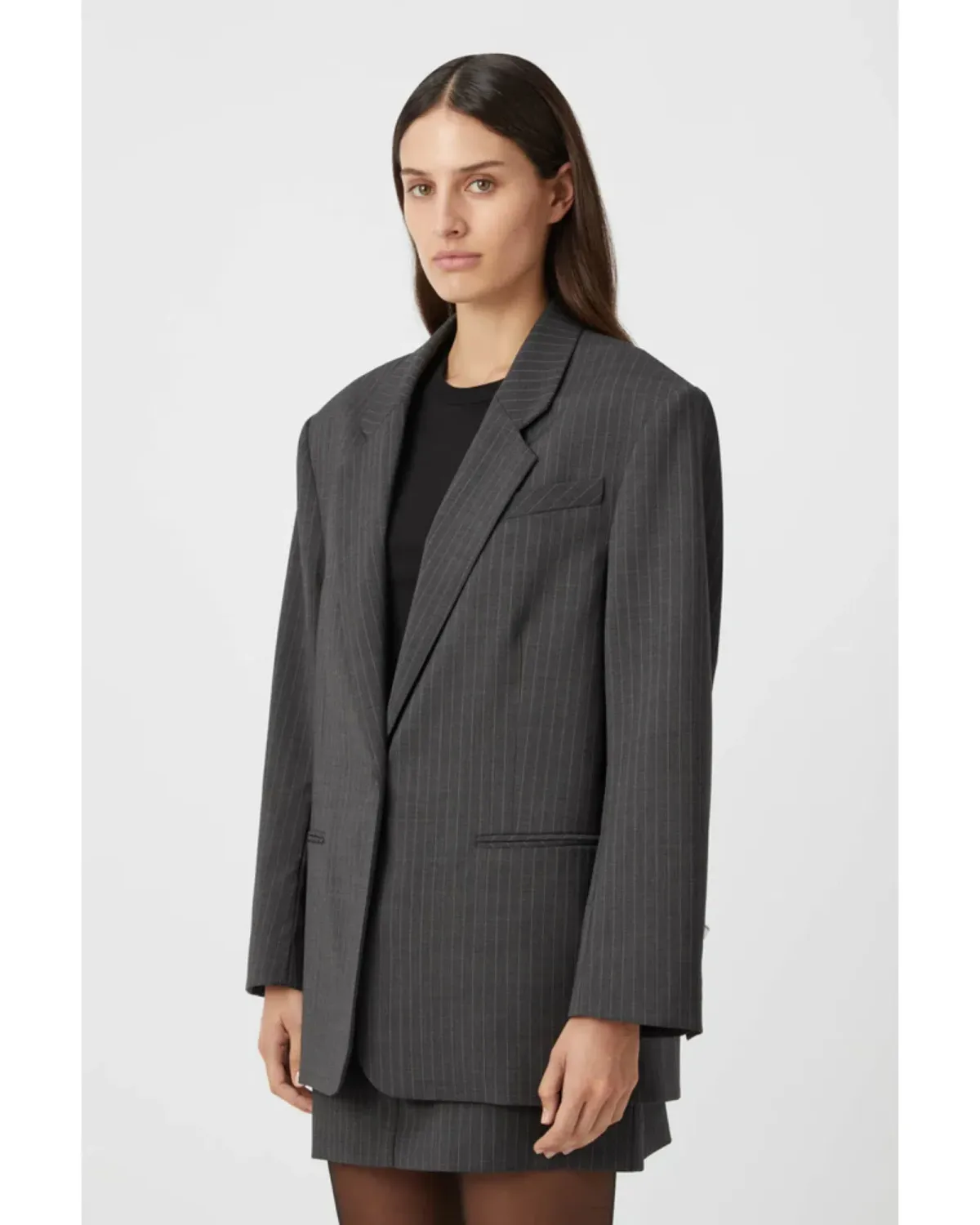 Camilla and Marc Brancusi Blazer and Mini Skirt Set Charcoal Pinstripe Size AU 8 - Image 2