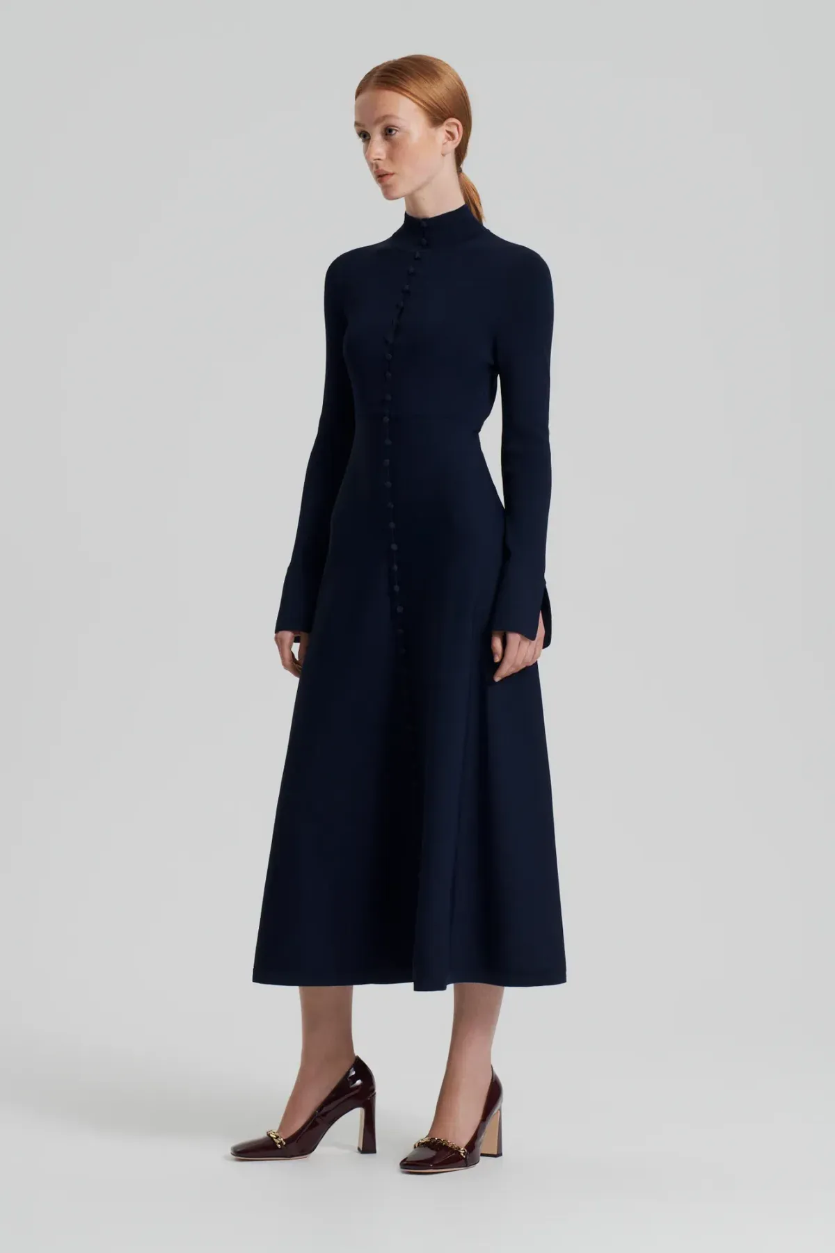 Scanlan Theodore Crepe Knit Button Polo Dress Navy Size M / AU 10 - Image 5