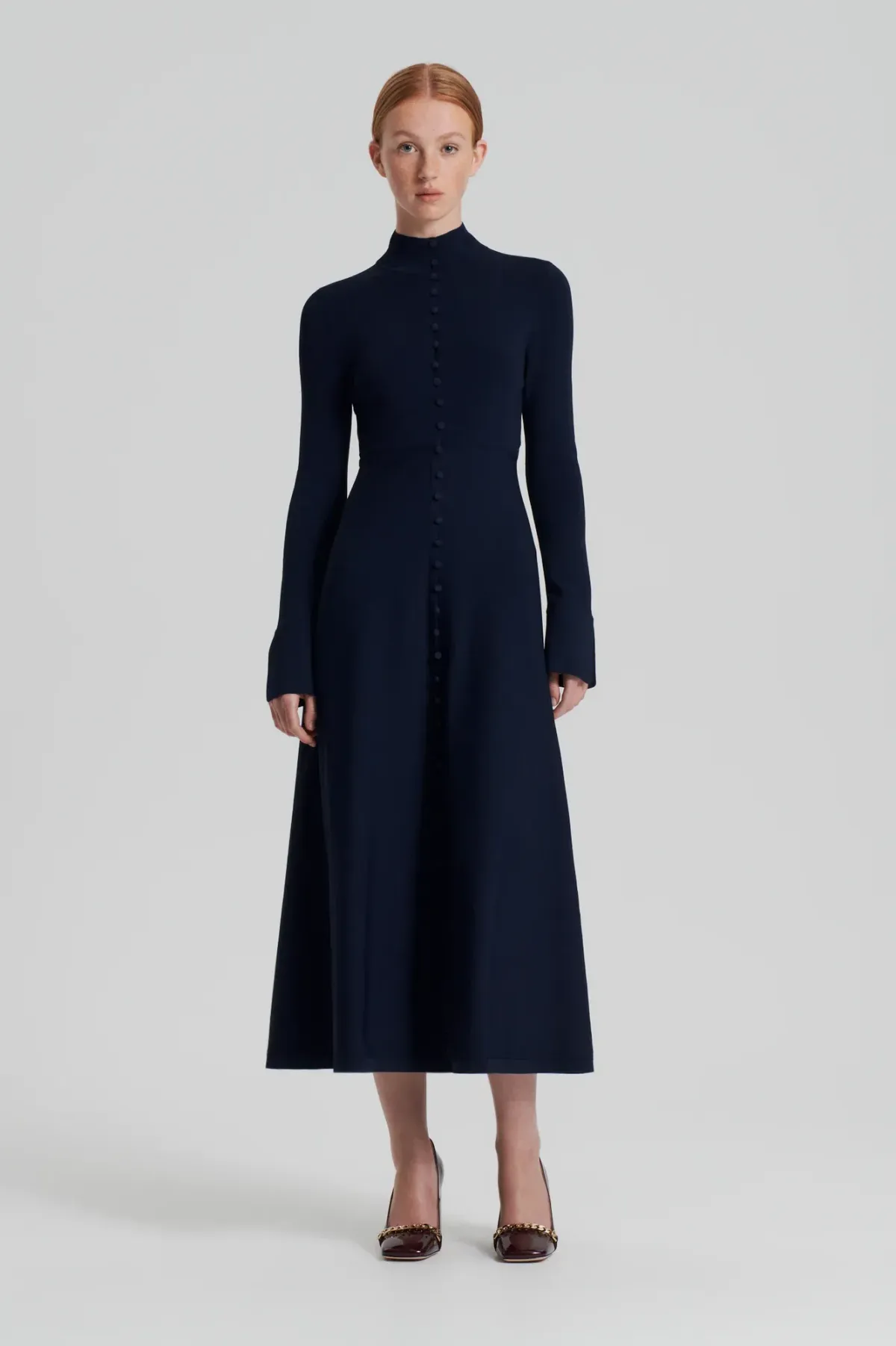 Scanlan Theodore Crepe Knit Button Polo Dress Navy Size M / AU 10 for rent on The Volte - main image