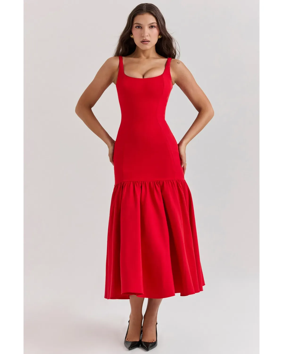 House Of CB Amore Dropped Waist Midi Dress Scarlet Size AU 12 - Image 2