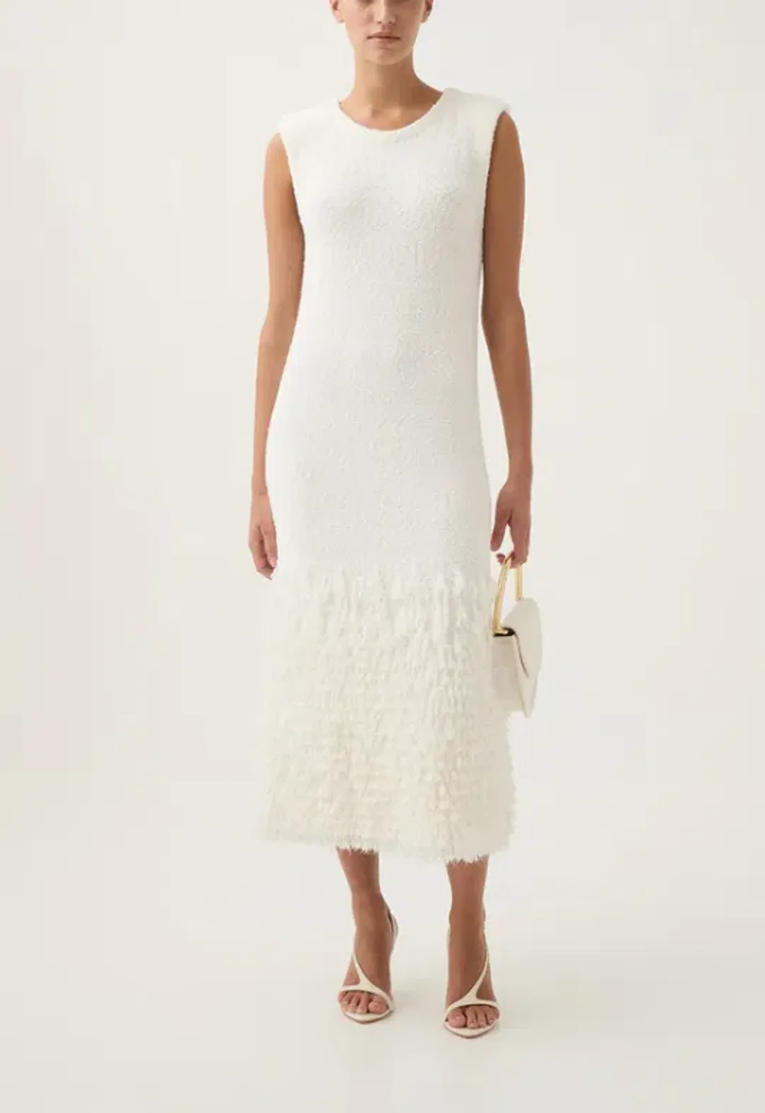 Aje Dimension Knit Midi Dress Ivory Size 12 for rent on The Volte - main image