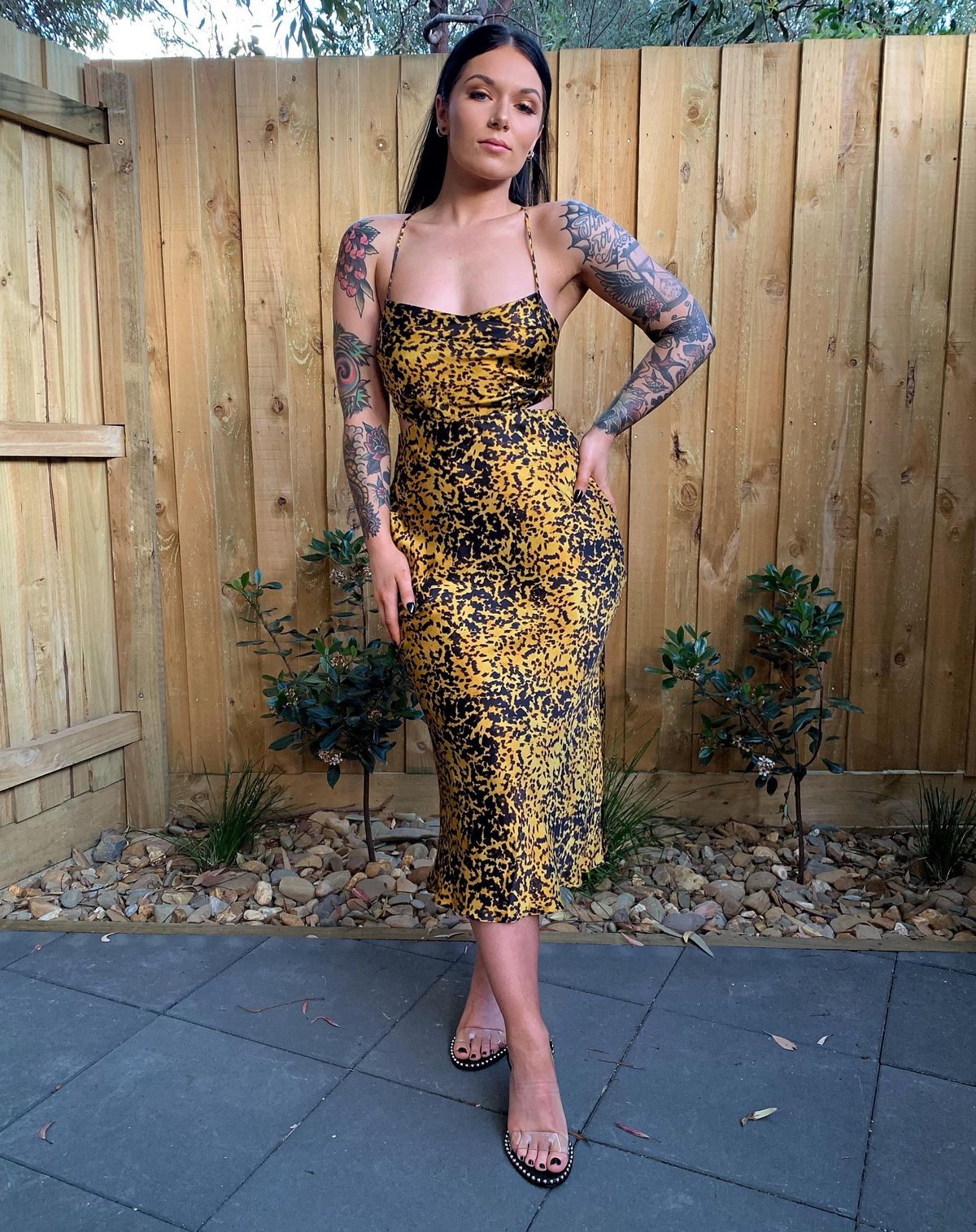 Bec & Bridge Turtle Rock Midi Dress Gold/Black Size AU 8 - Image 2